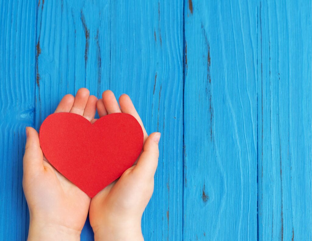 Hands holding heart gently, showing support